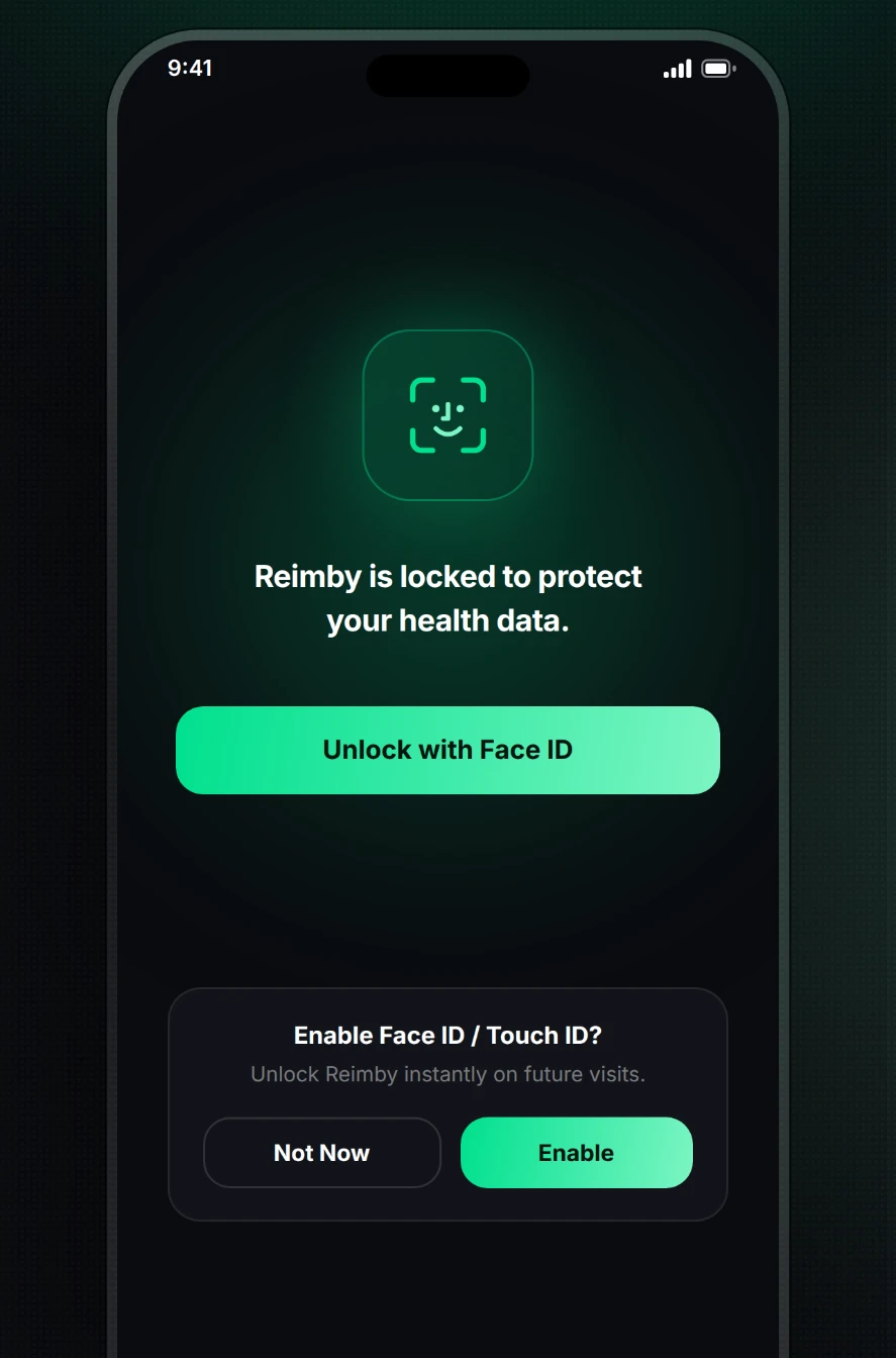 Reimby lock screen protected by Face ID
